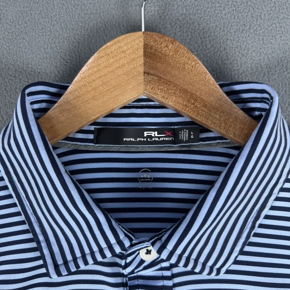 RLX Ralph Lauren Polo Shirt Mens Large Blue North Shore CC Glenview Crest Golf